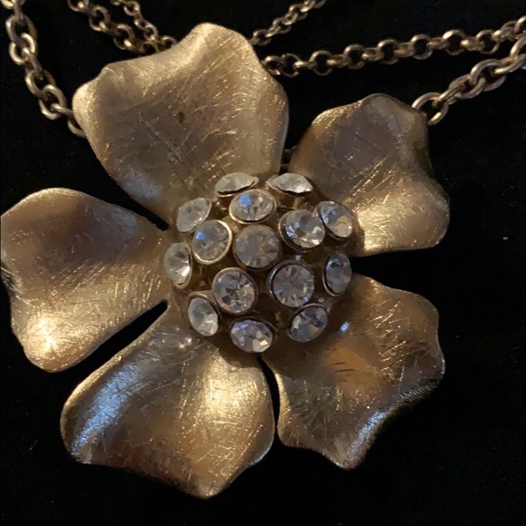 Vintage Gold Tone Multi Strand Necklace w/ Flower - Picture 6 of 7